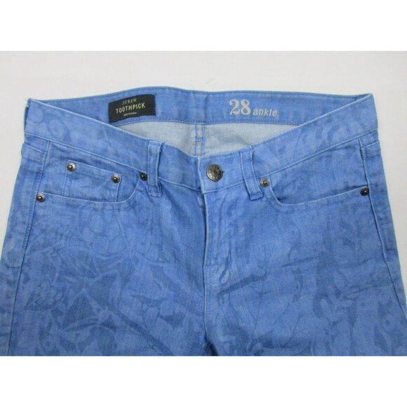 J Crew Jeans Womens Size 28 Toothpick Ankle Skinny Printed Floral Blue - Picture 4 of 4